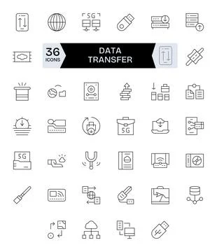 40 Thin Line Pixel Aligned 256x256 Vector Icons from Data Transfer Suite Stock Illustration