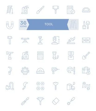 40 Thin Line Pixel Aligned 64x64 Vector Icons from Tool Suite Stock Illustration