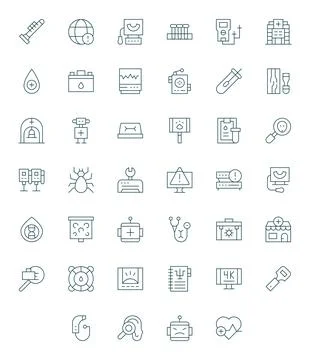 40 Thin Line Pixel Optimized Vector Icons for Diagnostic Graphics Illustrazione stock