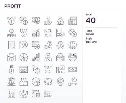 40 Thin Line Pixel Optimized Vector Icons for Profit Graphics Stock Illustration