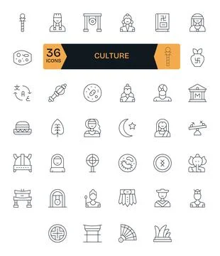 40 Thin Line Pixel Optimized Retina Ready Vector Icons from Culture Suite Stock Illustration