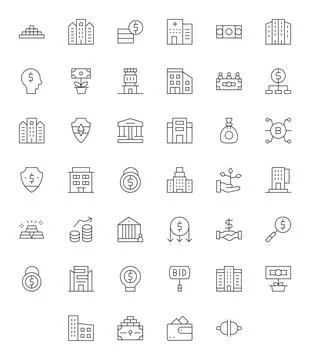 40 Thin Line PIXEL Perfect Vector Icons tailored for Investment 128x128 int.. Stock Illustration