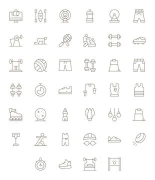 40 Thin Line PIXEL Perfect Designs for Exercise High Resolution Vector Icons Ilustración de archivo