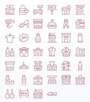 40 Thin Line PIXEL Perfect Vector Icons crafted for Shop 128x128 applications Illustrazione stock