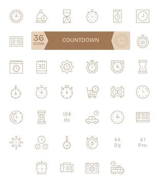 40 Thin Line PIXEL Perfect 128x128 Vector Icons from Countdown Suite Stock Illustration