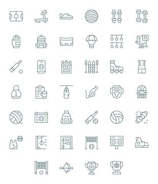 40 Thin Line Vector Icons for Sports in crisp High Resolution Grid Fitted r.. Stock Illustration