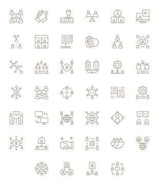 40 Thin Line Vector Icons from Collaboration in 256x256 Grid Fitted Quality Stock Illustration