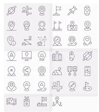 40 Thin Line Vector Icons from Pin in High Resolution PIXEL Perfect Quality Stock Illustration