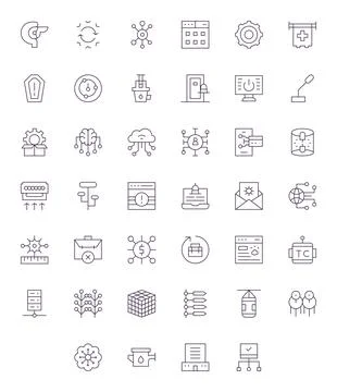 40 Thin Line Vector Icons from System in 256x256 Grid Fitted Quality Stock Illustration
