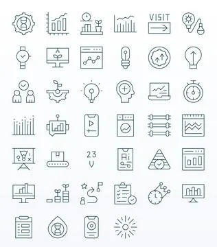 40 Thin Line Vector Icons for Progress in crisp 64x64 Pixel Aligned resolutio Illustrazione stock