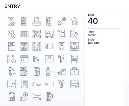 40 Thin Line Vector Icons designed for Entry in 64x64 Pixel Aligned format Stock Illustration