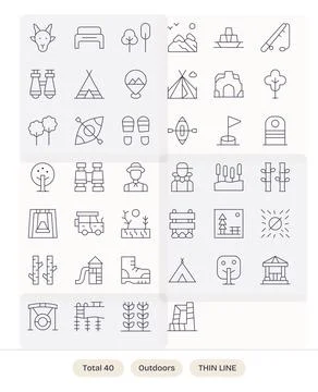 40 Thin Line Vector Icons designed for Outdoors in Retina Ready PIXEL Perfe.. Stock Illustration