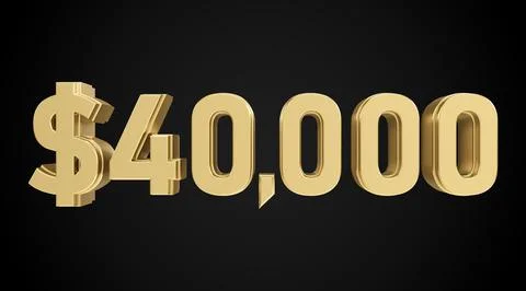 40 thousand dollars 3D gold, 3D numbers Stock Illustration