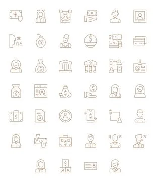 40 Vector Icons for Account optimized in Grid Fitted 256x256 Thin Line reso.. Stock Illustration