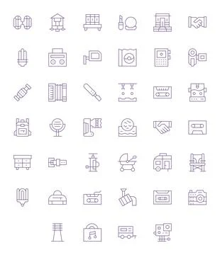 40 Vector Icons for Compact featuring Retina Ready Grid Fitted Thin Line Gr.. Ilustración de archivo