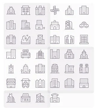 40 Vector Icons for Downtown optimized in Pixel Aligned Retina Ready Thin L.. Stockillustratie