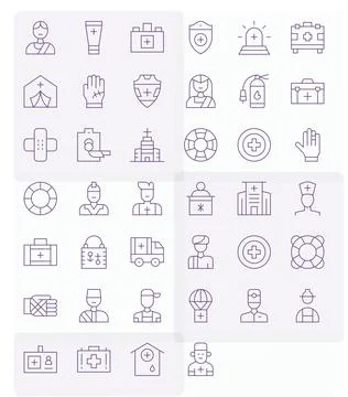 40 Vector Icons for First Aid optimized in Detail Enhanced 128x128 Thin Lin.. Stockillustratie
