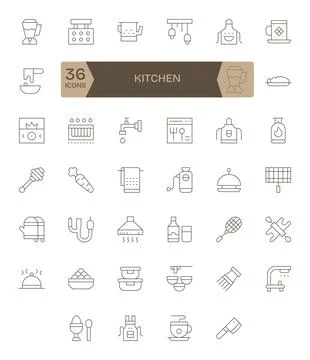 40 Vector Icons inspired by Kitchen in Detail Enhanced 128x128 Thin Line qu.. 스톡 일러스트