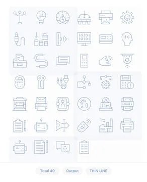 40 Vector Icons for Output optimized in Detail Enhanced Retina Ready Thin L.. Illustrazione stock