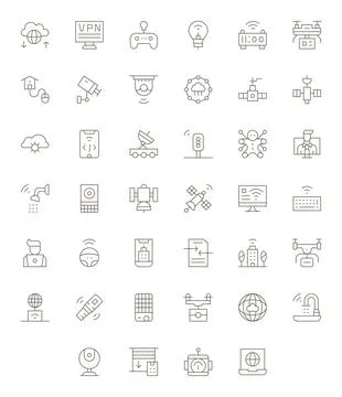 40 Vector Icons for Remote optimized in Display Perfect 128x128 Thin Line r.. Stock Illustration