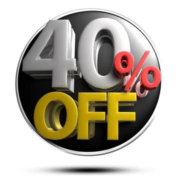 40% OFF on white background illustration 3D rendering with clipping path. Stock Illustration
