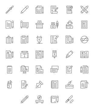40 Writing Display Perfect Vector Icons in 64x64 Thin Line Aesthetic Stock Illustration