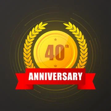 40 years anniversary gold button, label, logo on black backgrouund. Vector 库存插图
