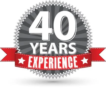 40 years experience retro label with red ribbon, vector illustration Illustrazione stock