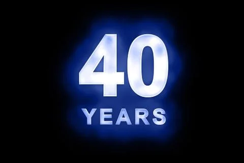 40 years in glowing white numbers on blue Stock Illustration