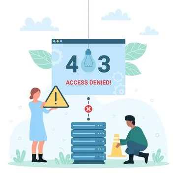 403 error, access denied vector, tiny people holding warning message and traffic 스톡 일러스트