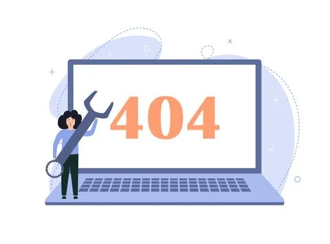 404 connection error. The assistant checks the situation. Sorry, page not found Stock Illustration
