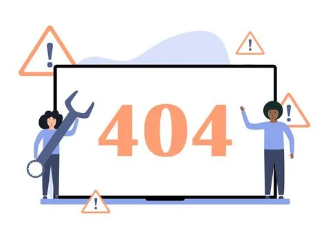 404 connection error. The assistants checks the situation. Sorry, page not found Stock Illustration