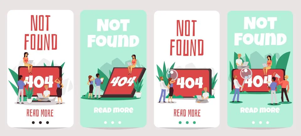 404 error alert on website page on computer and laptop screen, flat vector set Stock Illustration