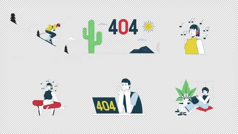 404 error and leisure cartoon animation pack Stock Footage 344956121