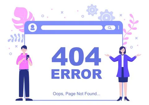 404 Error And Page Not Found Vector Illustration. Lost Connect Problem, Warni Illustrazione stock
