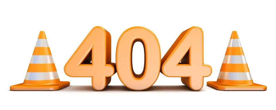 404 error and traffic cones 3D rendering illustration on white background イラスト素材