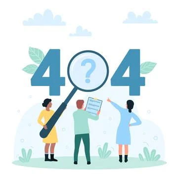 404 error, disconnected status, tiny people of technical support team search Stock Illustration