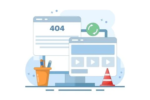 404 error fix concept, 404 Redirect, Website page redirect, System error. Stock Illustration