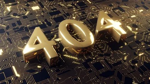404 Error Gold Text Digital Background with Futuristic Circuit Network for Tech Иллюстрация
