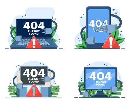404 error illustration set featuring broken web pages, system failures Stock Illustration