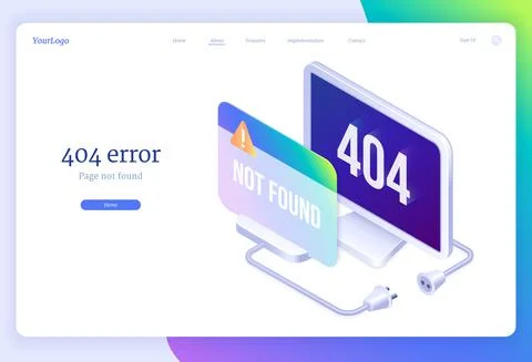 404 error isometric landing banner, lost internet Stock Illustration