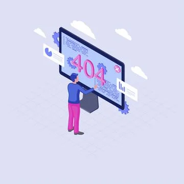 404 error on laptop display isometric illustration Stockillustratie