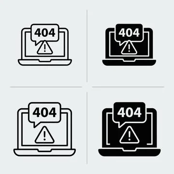 404 error laptop icon set with warning triangle symbol, black outline and s.. Stock Illustration