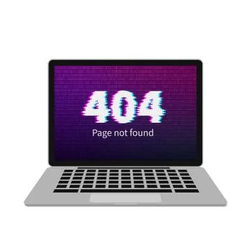 404 error on laptop screen with glitch effect. Page not found. Binary code wa 스톡 일러스트