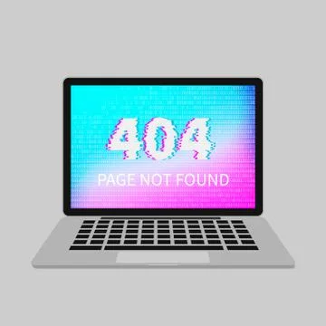 404 error on laptop screen with glitch effect. Page not found. Binary code wa 스톡 일러스트