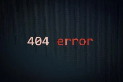 404 Error message on display screen black background data alert computer ne.. Foto stock