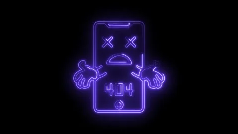 404 error neon style animation with cartoonish phone and hands on black Stock Footage 315963383