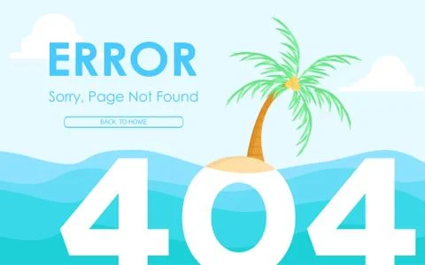 404 error not found page flat design with deserted island background vector desi Stock Illustration