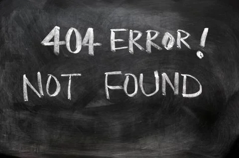 404 error of not found written on blackboard Stock Photos
