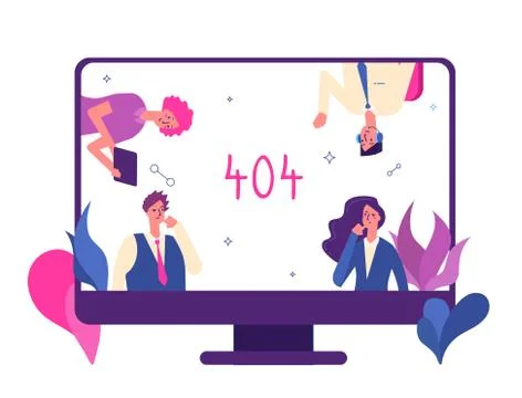 404 error page. Computer network 404 warning page lost message not found oops Illustrazione stock